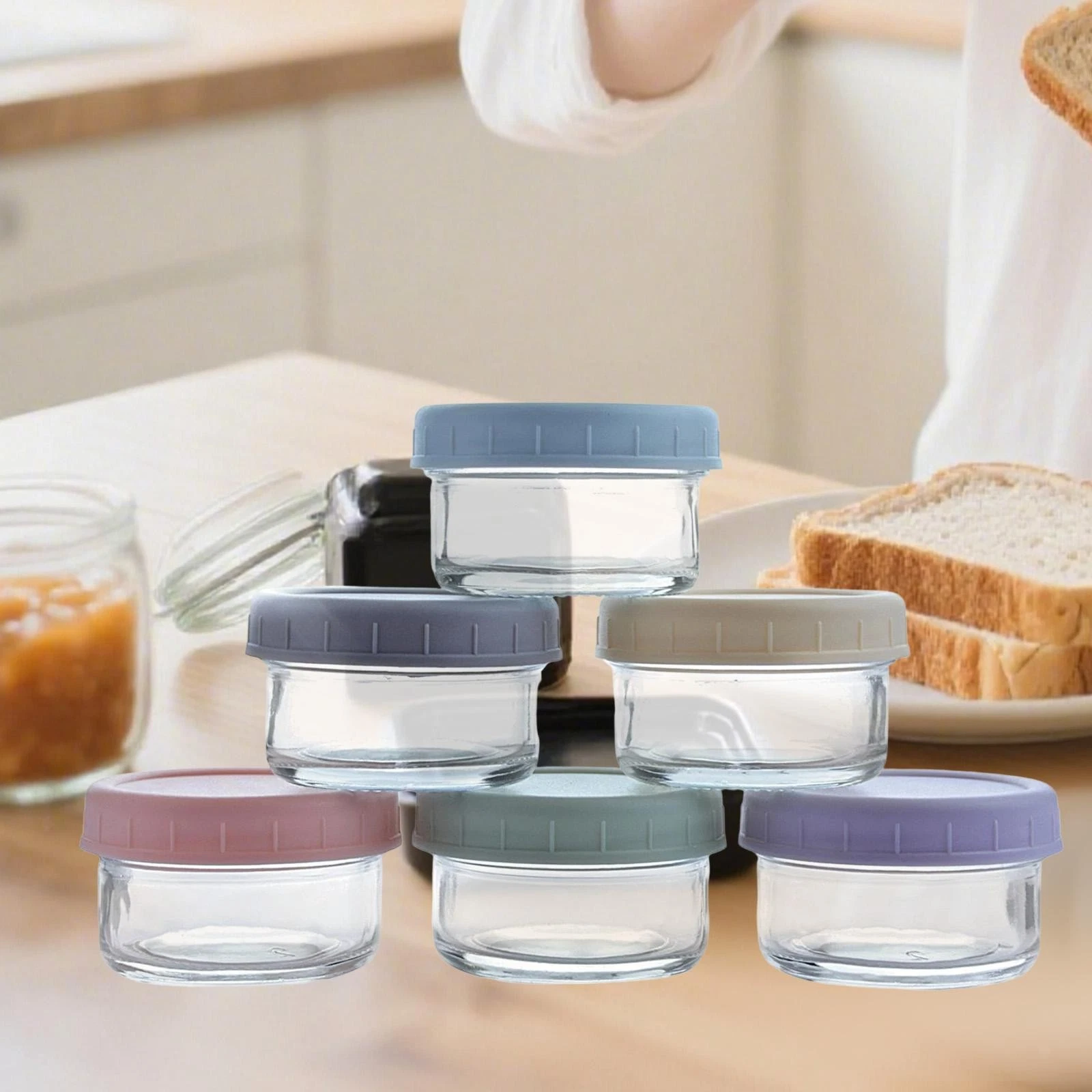 6 Pieces Clear Glass Jars Easy to Clean Food Jars for Condiment Sauce Flavor