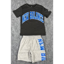 New Balance Kids Size 4 Black Blue Grey Graphic Tee  Shorts 2PC Set NWT