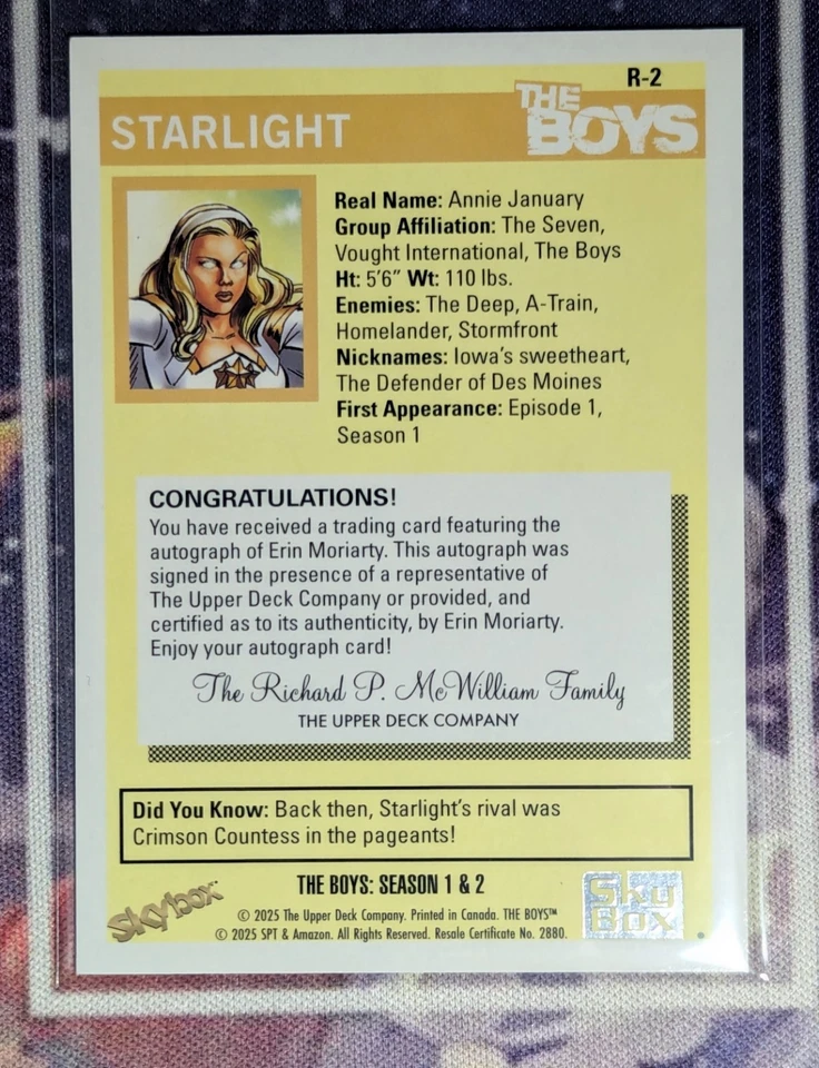 Erin Moriarity Starlight The Boys UD Skybox Retro SP Variant Alpha 1/90 Auto - Image 2 of 4