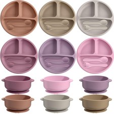 24 Pcs Silicone Baby Feeding Set,6 Baby Suction Bowls 6 Divided Suction Plate...