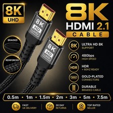 8K HDMI Cable 2.1 Gold Plated Ultra High Speed 48Gbps 8K 60Hz 4K 120Hz HDR eARC