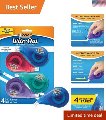 BIC EZ Correct White Correction Tape 4-Pack Tear Resistant No Dry Time