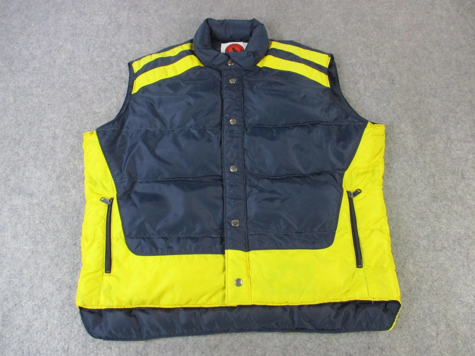 VTG Mountain Goat White Stag Vest Mens XL Blue Yellow Down Puffer Nylon Outdoor