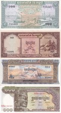 Cambodia 1 20 50 100 Riels ND 1956-1975 P 4 5 7 8 UNC FOXING Set 4 pcs NR