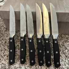 SET OF 6 Farberware Pro  4.5” Serrated Stainless Steel Steak Dinner Knives BLACK