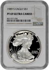 1989 S S$1 Proof Silver American Eagle Dollar NGC Graded PF 69 Ultra Cameo