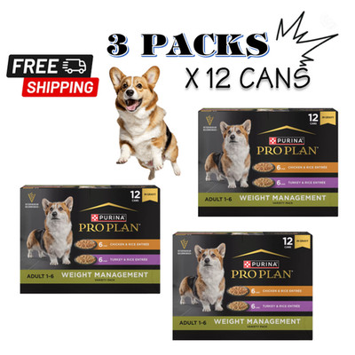 3 packs Pro Plan Weight Management Variety Pack Adult Dog Wet Food -13 oz, 12 Ct
