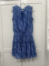 Pinch Women's Blue/White Polyester Speckled Ruffles Sleeveless Mini Dress Size S