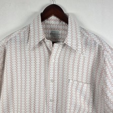 Vintage Kmart Mens 16 Permanent Press Shirt Button Sheer Orange Gray Geometric