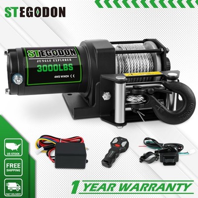 STEGODON Electric Winch 3000lbs 12V DC Steel Cable w/ Remote ATV/UTV Off Road