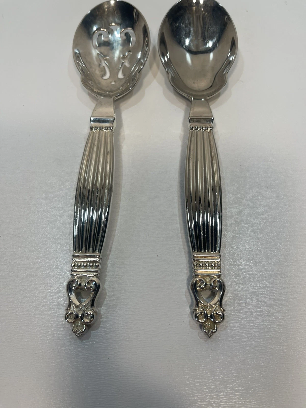 Wallace Silversmith Silver plated 2 Salad Serving Spoons Danish Collection