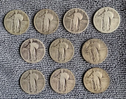 Lot of 10 circulated Standing Liberty Quarters-various dates/mintmarks