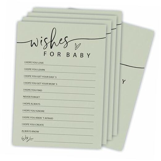 Babyshower Game Set - Minimalism Moss Green - 30 Double-Sided Wishes For Baby