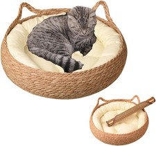 Natural Cat Bed Straw Nest Woven Pet House Handmade Braided Cattail Leaf