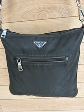 Prada Tessuto Nylon Messenger Crossbody Bag Black Triangle Logo Unisex Vintage