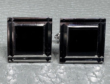 Vintage Black Onyx White Gold Plated Cuff Links