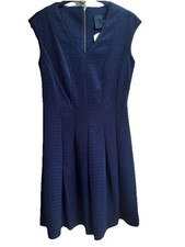 Taylor New Size 14 Fit and Flare Navy Blue Textured Pleated Skirt Mini Dress