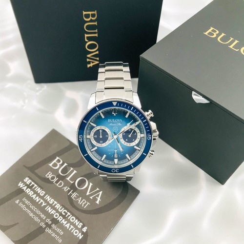 Bulova Marine Star 96B380 Men's Chronograph Blue Dial Stainless Steel Watch 45mm