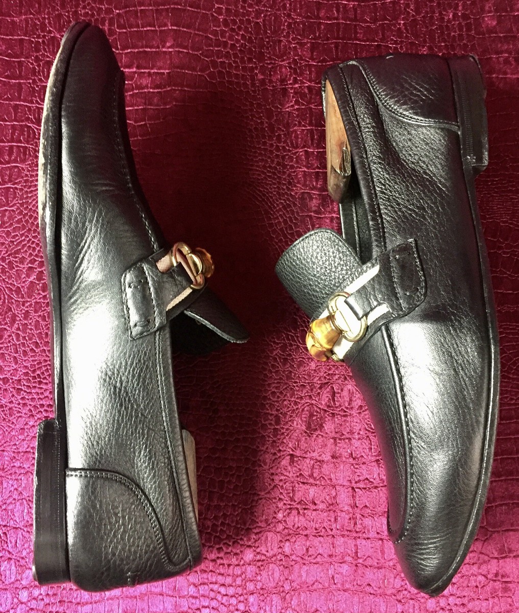 $820 Mens Black Leather Gucci Bamboo Bit Loafers Sz 8 US / 7 