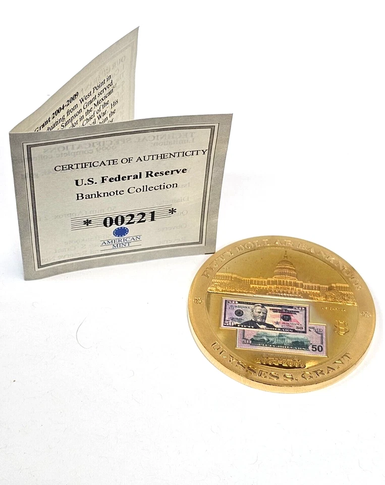 Fifty Dollar Bank Note Ulysses S. Grant 24k Gold Layered Coin - Image 2 of 4