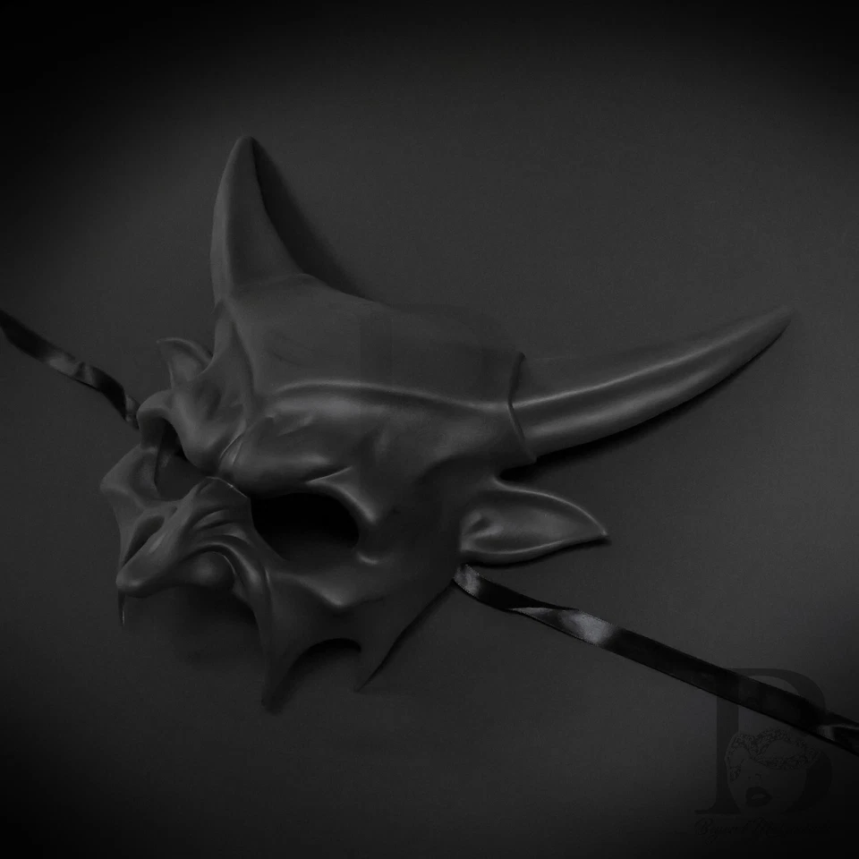 Men's Devil Horns Costume Party Halloween Masquerade Mask [Black] - Image 3 of 3