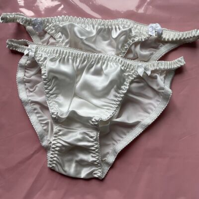 2PCS White 100% Silk Panties for Women High Cut French Underwear Knickers M-2XL