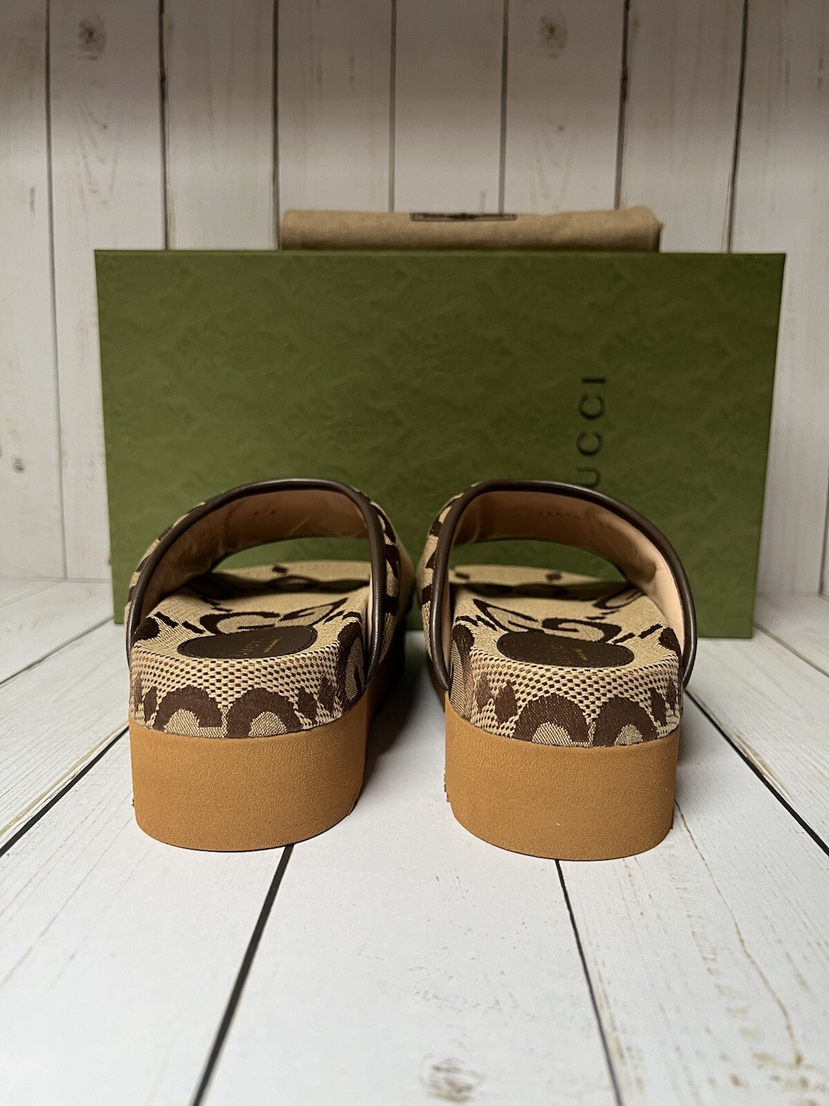 Gucci Jumbo Monogram GG Platform Slide Sandal Camel/Ebony Sz 35 / 5 image 8