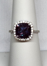 Created Alexandrite White Sapphire Sterling Silver Ring - Size 7
