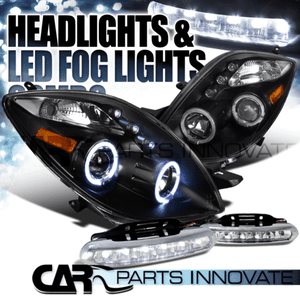 For 2006-2008 Toyota Yaris Black 2Dr Halo LED Projector Headlight+Fog Light
