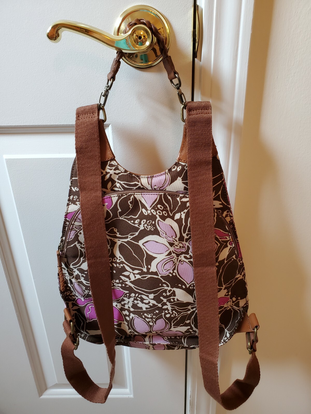 EDDIE BAUER Floral Nylon Leather Backpack Purse Preow… Gem