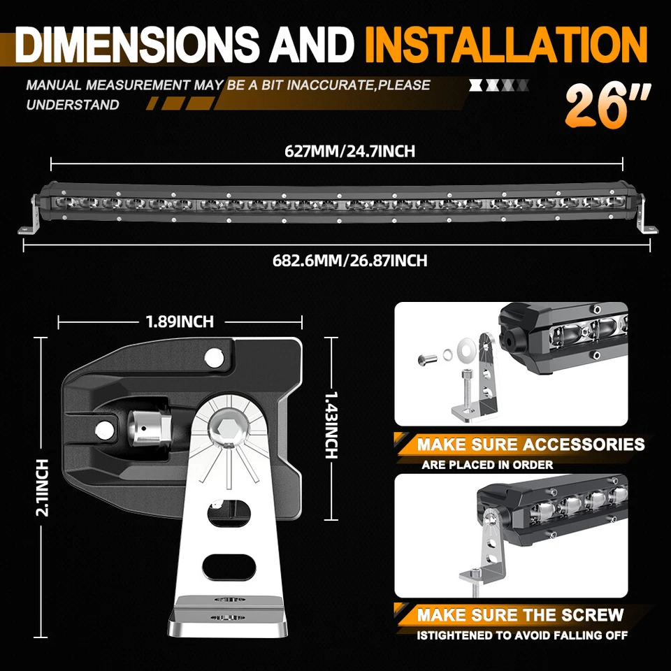 Barra de luz LED curva de 26 pulgadas combo punto de inundación todoterreno conducción SUV camión 28" 25" Foto 2 de 4