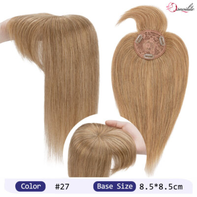 Natural Women Toupee Real Remy Human Hair Topper Clip In Mono Hairpiece Bangs US