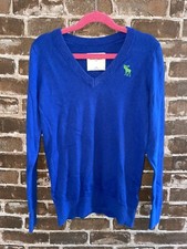 ABERCROMBIE KIDS GIRLS M MEDIUM BLUE SWEATER V NECK LONG SLEEVE SHIRT TOP T