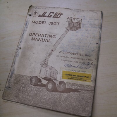 JLG 30GT Boom Lift Owner Operator Operation Safety Manual Guide Book operation