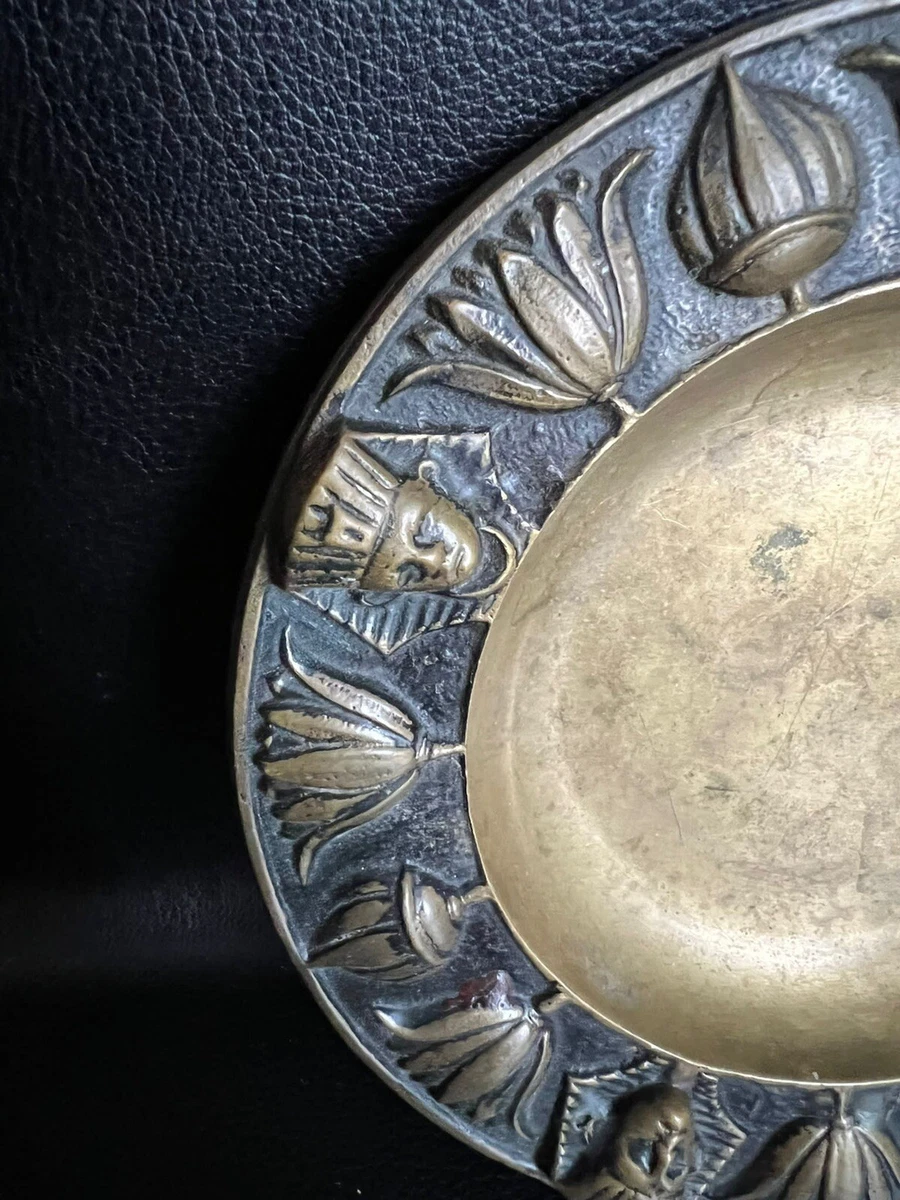 Schöne Bronzeschale Teller Wandteller Pharaoen Mensch Gesichte  Mythologie￼ 14cm