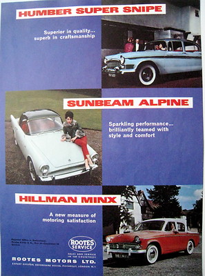 Originalwerbung Reklame 1960 Humber super Snipe Sunbeam Alpine Hillman Minx