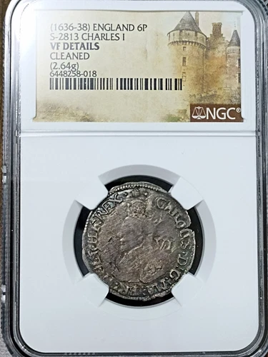 1625-49 England Great Britain Charles I Sixpence 6 Penny d NGC VF Details Coin
