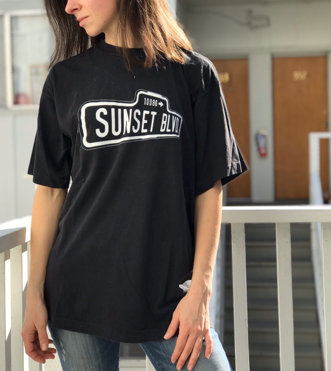 Vintage Sunset Blvd LA Graphic Tee 90s Cotton T Shirt Single