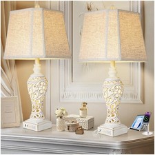 Vintage Table Lamps Set of 2, 28.5'' High Bedside Lamps with Fabric Shade, Fa...