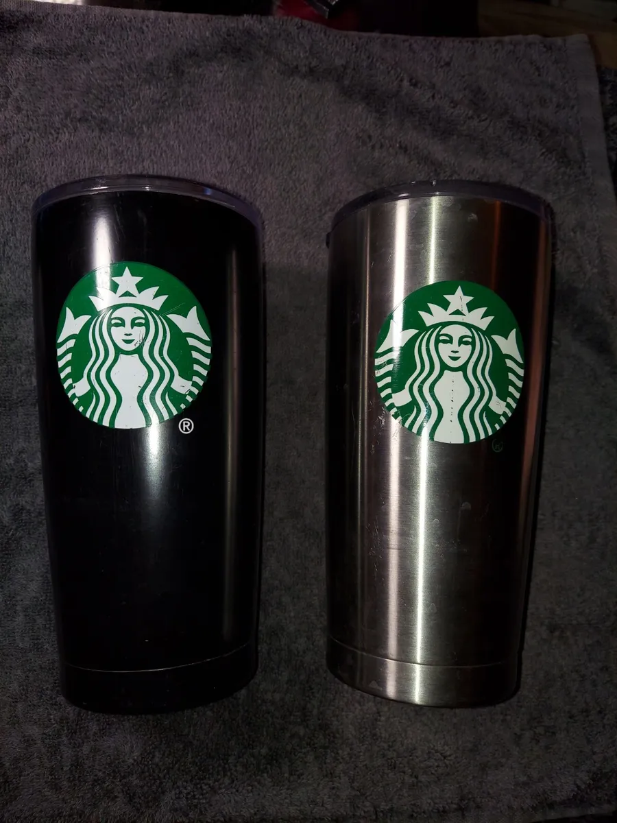 2) Starbucks Stainless Steel 20 oz Metal Coffee Tumblers Black