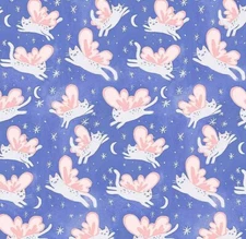 Feline Drive Fabric FAIRY FOREST Kitty Cat Fairies Blue Fat Quarter (18"x22") FQ