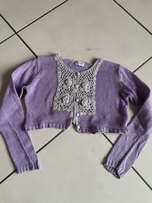 3M) Bolero Jäckchen Strickjacke Mädchen Gr. 128 ( 7 J) Lila Baumwolle Noa Noa