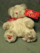 6" Heart Paws Russ Heartley Teddy Bear Bean Plush w/ Red Heart Ribbon Bow w/Tags