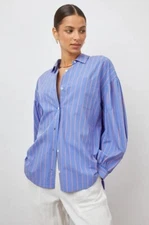 Rails Women XS Janae Shirt Blue Pink Lima Stripe Puff Sleeve Button Down Top