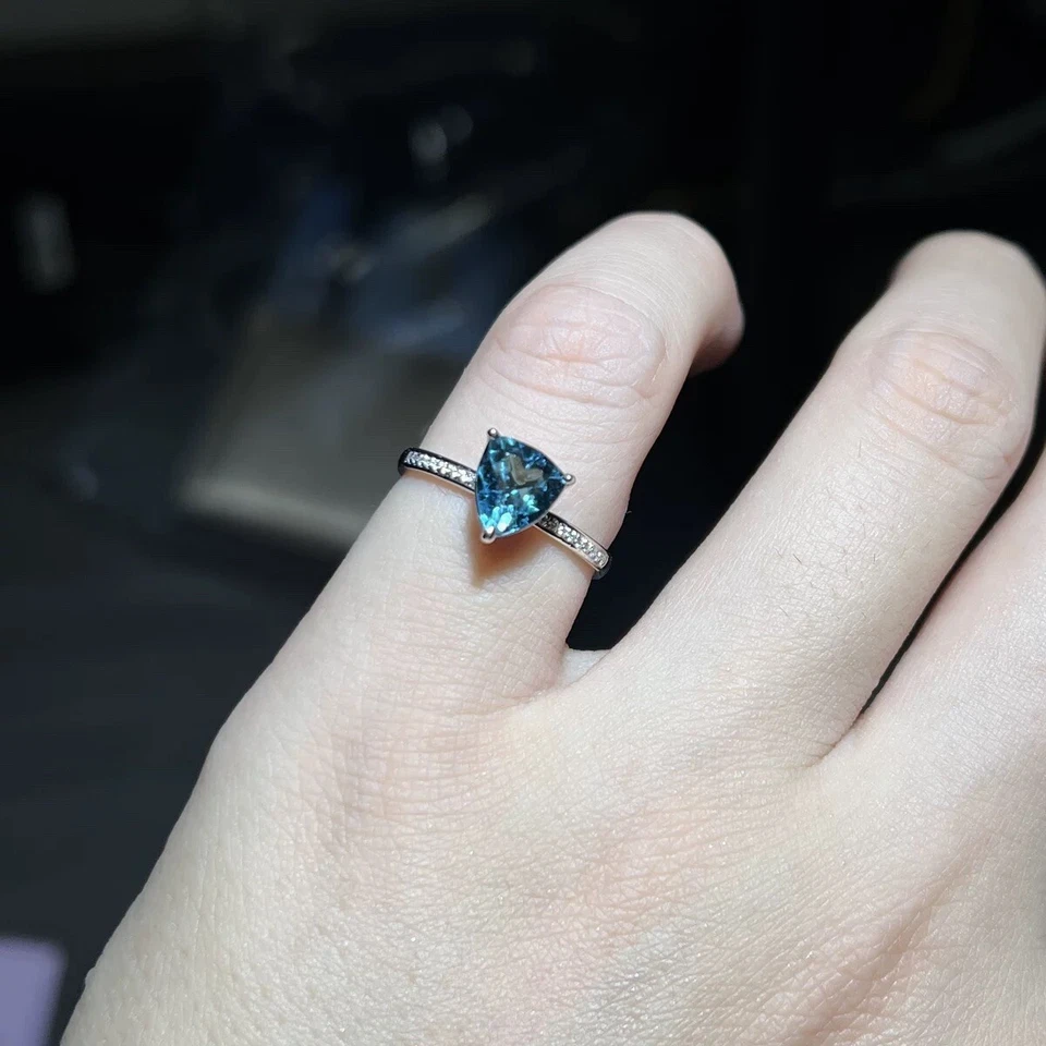 100% Natural VVS Clarity Blue Tourmaline indicolite Diamond Ring White Gold - Image 4 of 4