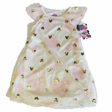 Minnie Mouse Pajama Dress Size 2T W/ Gold Mickey Mouse Ears  Hearts- Disney