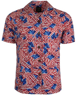 Benny's Womens USA American Flag Patriotic Hawaiian Shirt