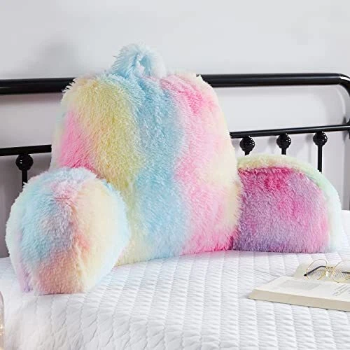 Faux Fur Backrest Pillow for Kids Teen Reading Pillow with Arms
