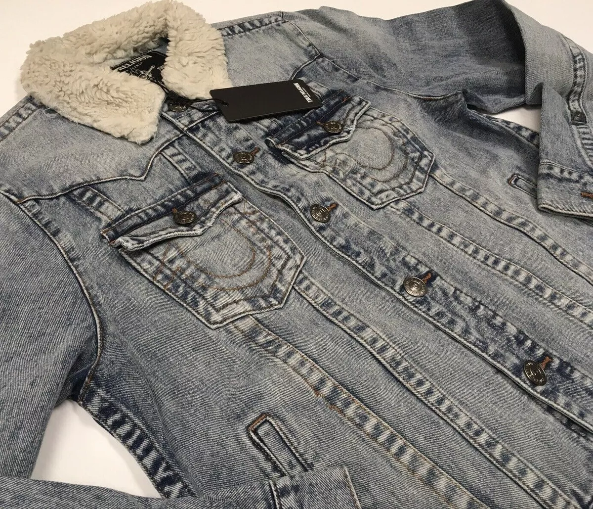 Louis Vuitton patch denim shearling jacket