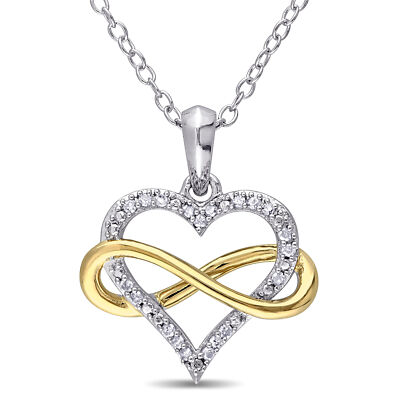 Amour Yellow Plated & White Sterling Silver Diamond Infinity Heart Pendant, 18''